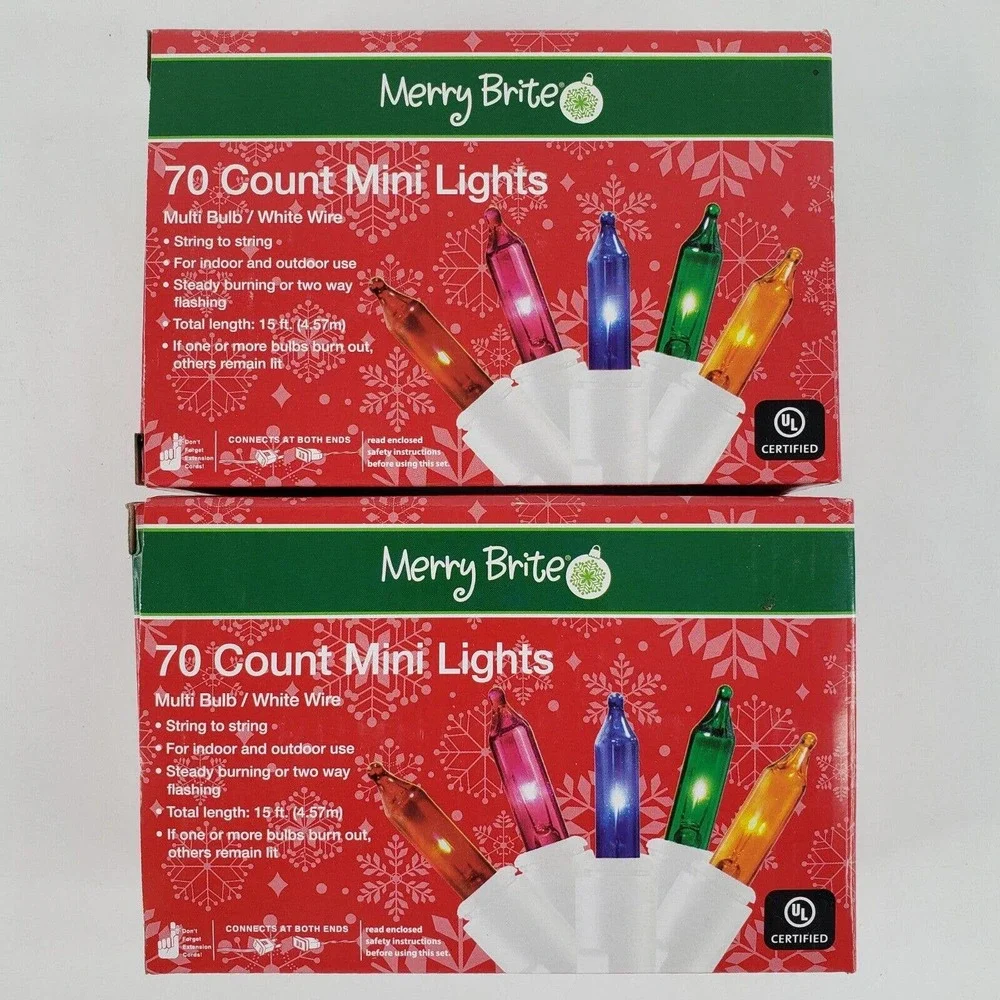 Lot of 2 Merry Brite 70 ct Mini Multi Color Lights White Wire Christmas Patio